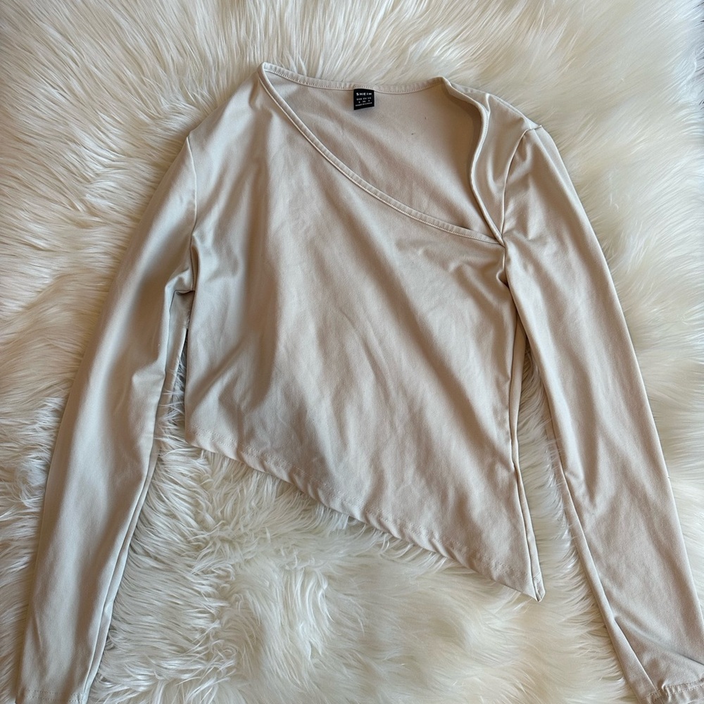 Asymmetric Long-Sleeve Women's Top in Cream